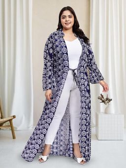 Martini - Blue White Plus Size Burntout Shrug