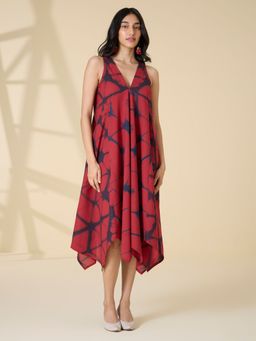 Okhai - Red Sangria Tie-And-Dye Pure Cotton Sleeveless Dress