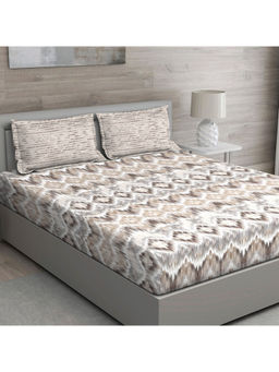 GM - Beige Ikat 144 Tc 100% Cotton Queen Bedsheet With 2 Pillow Covers