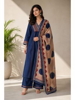 Gahan - Womens Pure Cotton Straight Kurta with Pants & Bold Geometric Printed Dupatta