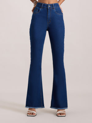 パンツ DAYDREAM USA Cotton Flare blue Denim OVY Buy MIXT by Nykaa Fashion Blue Solid High Waist Fit And Flare