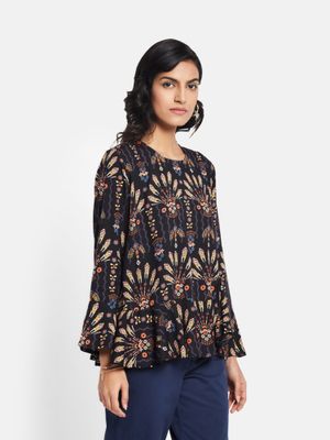 Buy Fabindia Cotton Printed Ruffles Top Online
