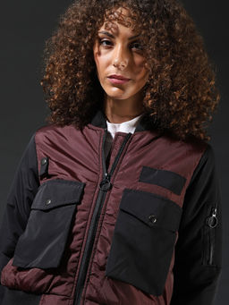 Campus Sutra - Red Women Checks Stylish Casual Bomber Jacket