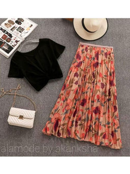 MISS MOSA BY AKANKSHA - Floral Glam Black Top with Skirt (Set of 2)