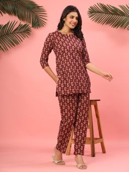 VEDANA - Maroon Printed Cotton Co-Ord Set