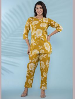 VEDANA - Yellow Printed Cotton Co-Ord Set