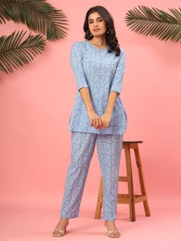 VEDANA - Blue Printed Cotton Co-Ord Set