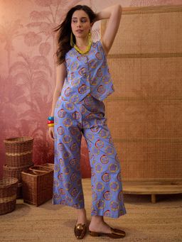 Stylum - Blue Printed Cotton A-Line Co-Ord Set