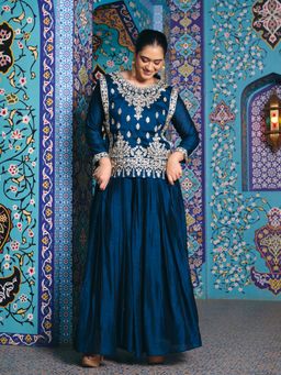 MADHURAM - Blue Embroidered Silk Kurti and Lehenga