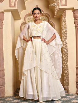 MADHURAM - Off White Embroidered Tissue Kurti and Lehenga