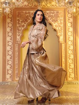 MADHURAM - Gold Embroidered Tissue Kurti and Lehenga