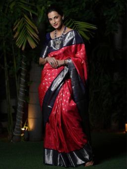 Odette - Red Silk Blend Saree with Unstitched Blouse