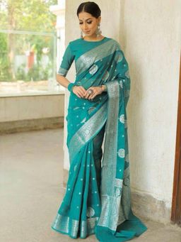 Odette - Green Silk Blend Saree with Unstitched Blouse