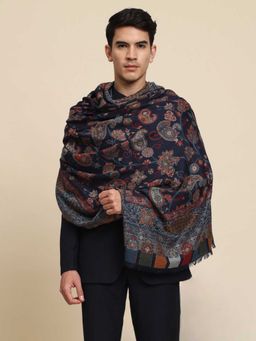 Zamour - Mens Paisley Luxury Woven Navy Blue Shawl