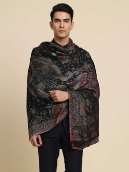 Zamour - Mens Floral Luxury Woven Black Shawl