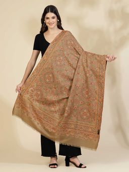 Zamour - Beige Floral Jaal Kani Zari Wool Shawl