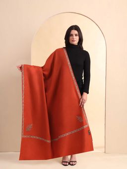 Zamour - Rust Sozni Embroidered Border Solid Shawl
