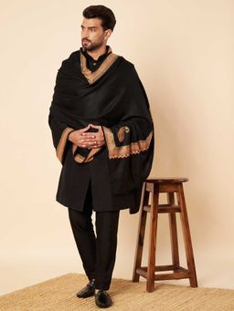Zamour - Men Embroidered Black Kashmiri Shawl