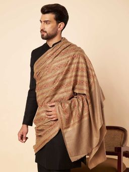 Zamour - Men Embroidered Brown Kashmiri Shawl