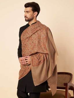 Zamour - Men Embroidered Brown Kashmiri Shawl