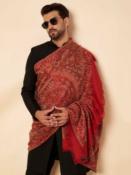 Zamour - Men Woven Red Jacquard Woven Shawl