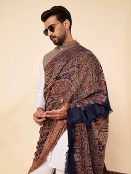Zamour - Men Woven Navy Blue Jamawar Shawl