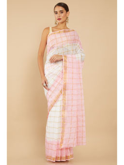 Soch - Pink Silk Blend Bandhani Printed Saree with Unstitched