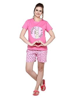 evolove - Pink Printed T-Shirt and Shorts