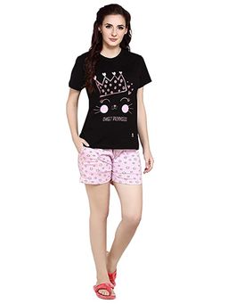 evolove - Black Printed T-Shirt and Shorts