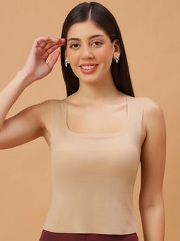 SOIE - Seamless Beige Padded Camisole with Broad Straps