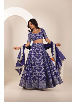 DEASHA INDIA - Simar Blue Brocade Lehenga with Blouse and Dupatta (Set of 3)