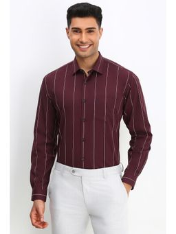 Allen Solly - Men Maroon Slim Fit Stripes Full Sleeves Formal Shirt
