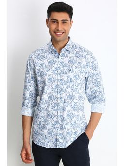 Allen Solly - Men Blue and White Slim Fit Floral Print Casual Shirt