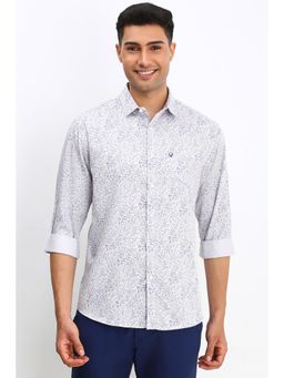 Allen Solly - Men White and Grey Slim Fit Print Full Sleeves Casual Shirt