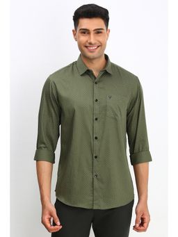 Allen Solly - Men Olive Slim Fit Dot Printed Full Sleeves Casual Shirt
