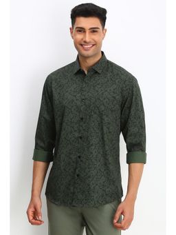 Allen Solly - Men Olive Slim Fit Print Full Sleeves Casual Shirt