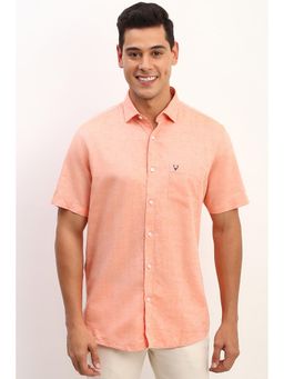 Allen Solly - Men Peach Slim Fit Solid Half Sleeves Casual Shirt