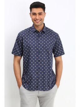 Allen Solly - Men Navy Blue Slim Fit Print Half Sleeves Casual Shirt