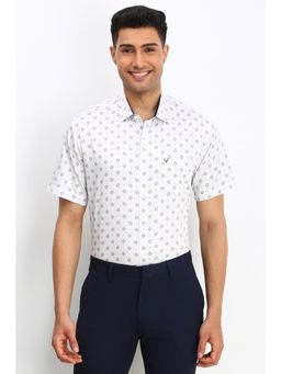 Allen Solly - Men White Slim Fit Print Half Sleeves Formal Shirt
