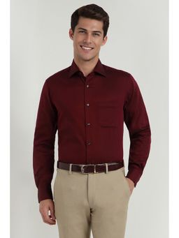 Allen Solly - Men Maroon Regular Fit Textured Full Sleeves Formal Shirt