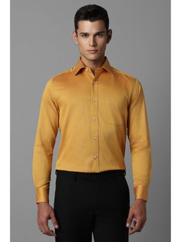 Louis Philippe - Men Yellow Regular Fit Textured Full Sleeves Formal Shirt