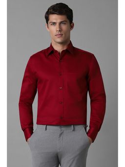 Louis Philippe - Men Cherry Red Regular Fit Solid Full Sleeves Formal Shirt