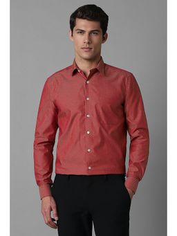 Louis Philippe - Men Maroon Slim Fit Self Design Full Sleeves Formal Shirt