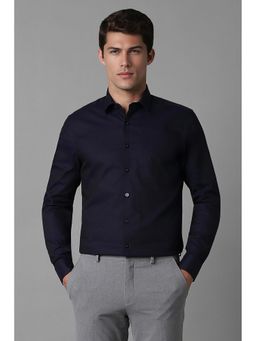 Louis Philippe - Men Navy Blue Slim Fit Textured Full Sleeves Formal Shirt