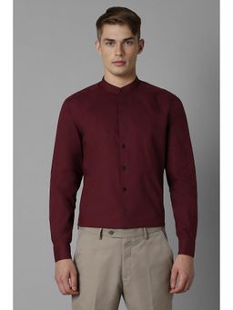 Louis Philippe - Men Maroon Slim Fit Solid Full Sleeves Formal Shirt