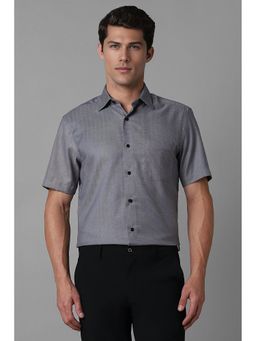 Louis Philippe - Men Grey Regular Fit Self Design Half Sleeves Formal Shirt