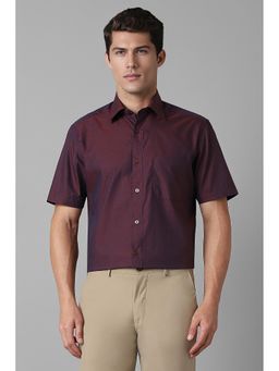 Louis Philippe - Men Maroon Regular Fit Self Design Half Sleeves Formal Shirt