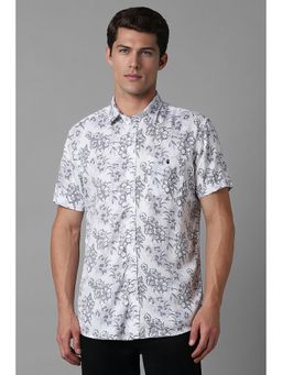 Louis Philippe - Men Grey and White Slim Fit Floral Print Casual Shirt