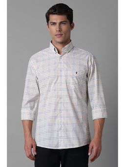 Louis Philippe - Men Off White Slim Fit Checks Full Sleeves Casual Shirt