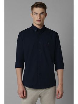 Louis Philippe - Men Navy Blue Slim Fit Solid Full Sleeves Casual Shirt